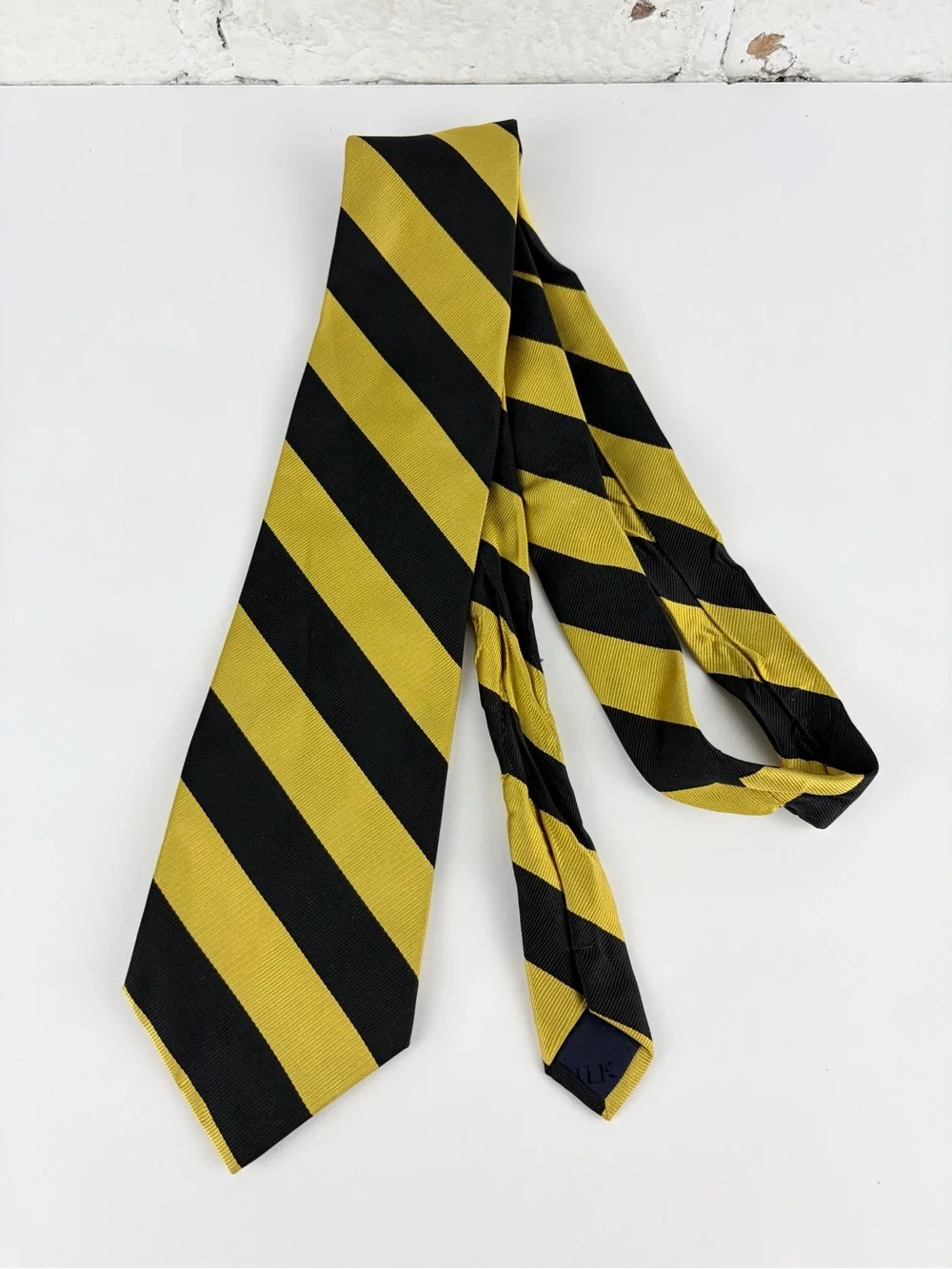 Parquet Silk Gold Yellow Black Striped Hand Made Neck Tie